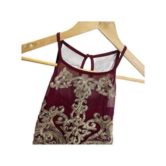Candalite Burgundy Gold Maxi Dress Women’s S Mock Neck Floral Special Occasion - Picture 4 of 6